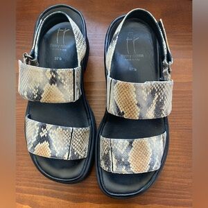 Thierry Rabotin Barely Worn Barton Black and Snakeskin Sandals